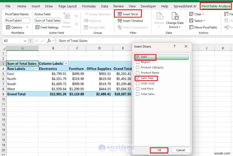 Tạo bảng thông tin tương tác thời gian thực trong Excel bằng PivotTable &Slicers 