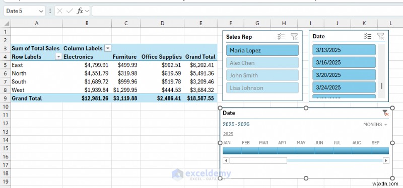 Tạo bảng thông tin tương tác thời gian thực trong Excel bằng PivotTable &Slicers 