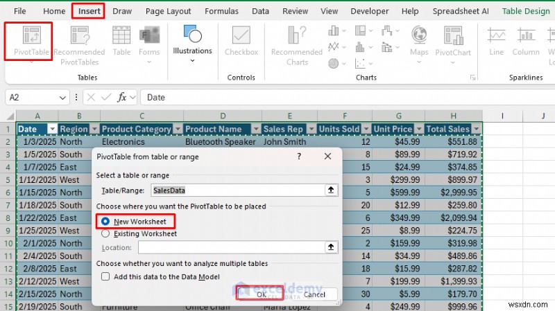 Tạo bảng thông tin tương tác thời gian thực trong Excel bằng PivotTable &Slicers 
