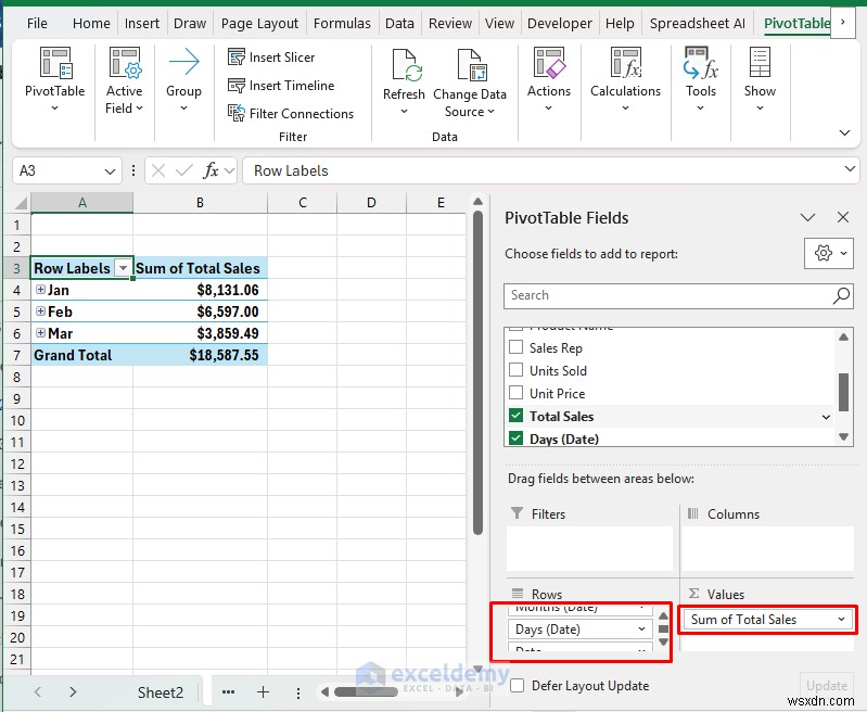 Tạo bảng thông tin tương tác thời gian thực trong Excel bằng PivotTable &Slicers 