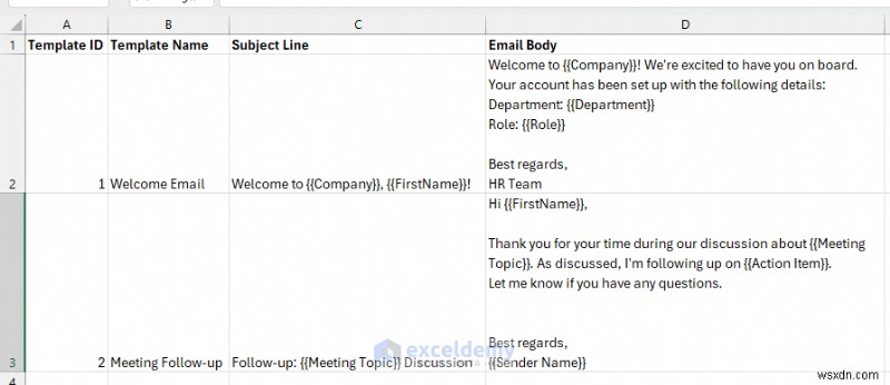 Xây dựng Trình tạo email động trong Excel bằng mẫu 