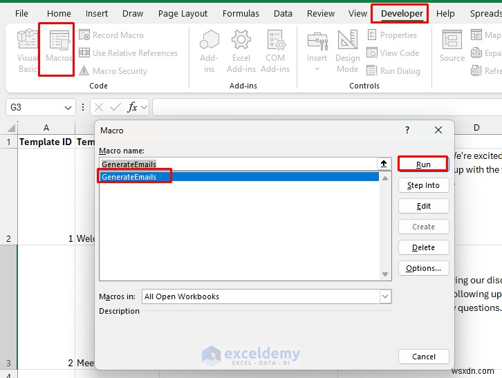 Xây dựng Trình tạo email động trong Excel bằng mẫu 