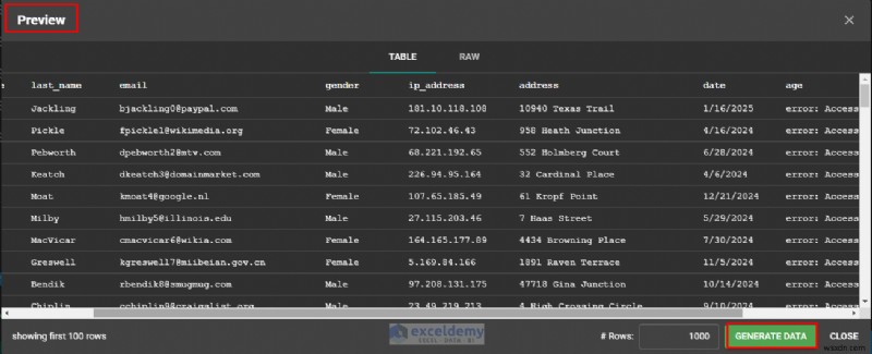 Tạo dữ liệu kiểm tra Excel thực tế nhanh chóng với Mockaroo 