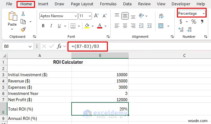 Xây dựng Công cụ tính ROI đáng tin cậy trong Excel – Hướng dẫn từng bước 