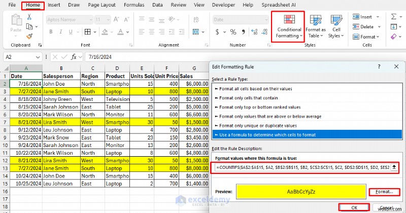 Định dạng có điều kiện dựa trên công thức chính trong Excel 