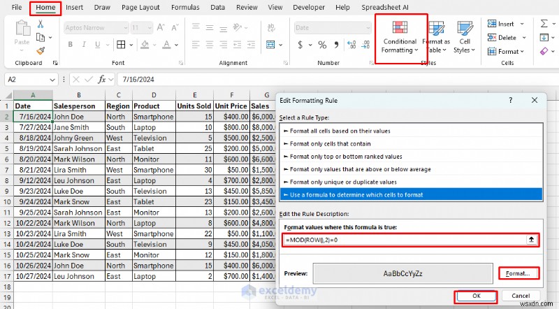 Định dạng có điều kiện dựa trên công thức chính trong Excel 