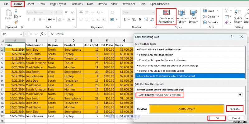 Định dạng có điều kiện dựa trên công thức chính trong Excel 