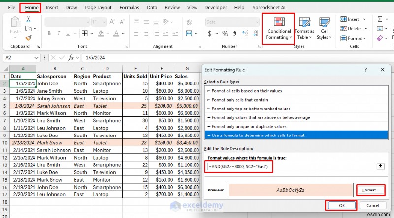 Định dạng có điều kiện dựa trên công thức chính trong Excel 