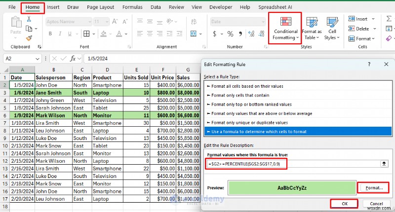 Định dạng có điều kiện dựa trên công thức chính trong Excel 