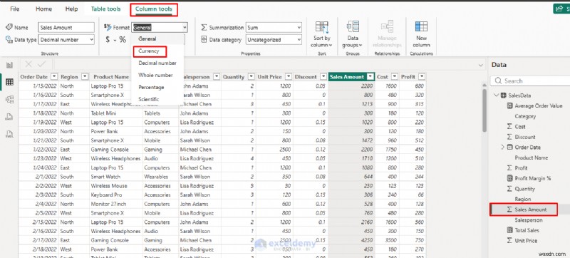 Định dạng tiền tệ và tỷ lệ phần trăm chính trong hình ảnh Power BI để có bảng thông tin nhất quán, bóng bẩy