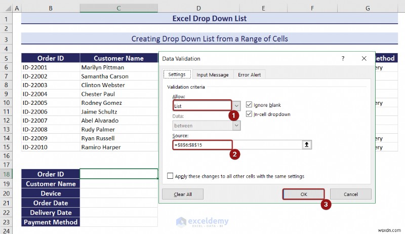 Danh sách thả xuống chính của Excel:Tạo, chỉnh sửa, xóa, lọc và bảo vệ 