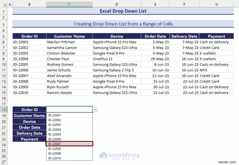 Danh sách thả xuống chính của Excel:Tạo, chỉnh sửa, xóa, lọc và bảo vệ 