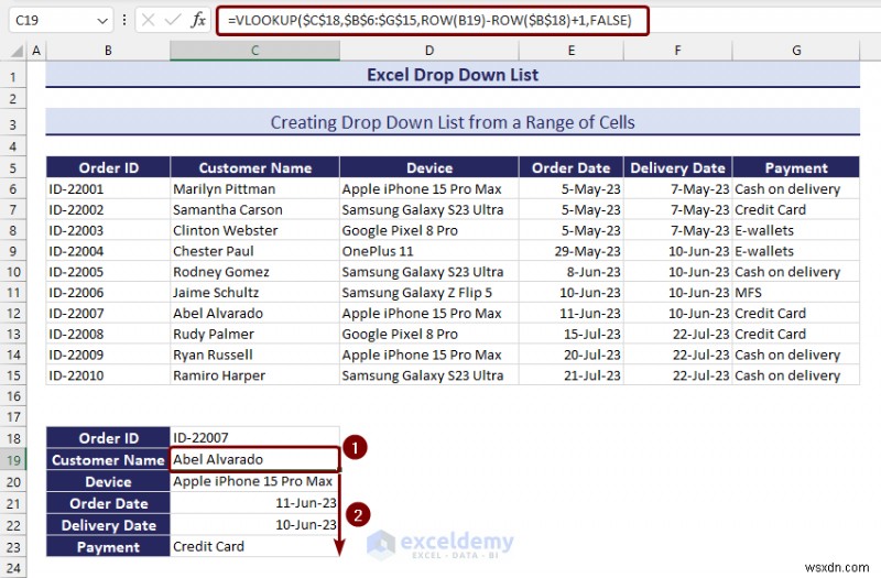 Danh sách thả xuống chính của Excel:Tạo, chỉnh sửa, xóa, lọc và bảo vệ 