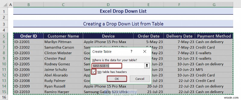Danh sách thả xuống chính của Excel:Tạo, chỉnh sửa, xóa, lọc và bảo vệ 