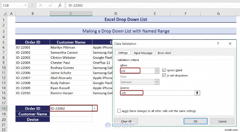 Danh sách thả xuống chính của Excel:Tạo, chỉnh sửa, xóa, lọc và bảo vệ 