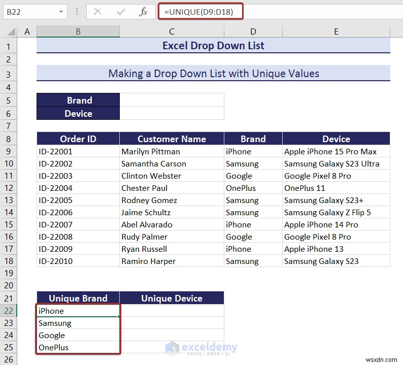 Danh sách thả xuống chính của Excel:Tạo, chỉnh sửa, xóa, lọc và bảo vệ 