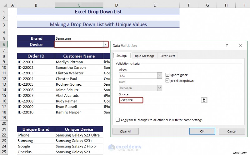 Danh sách thả xuống chính của Excel:Tạo, chỉnh sửa, xóa, lọc và bảo vệ 