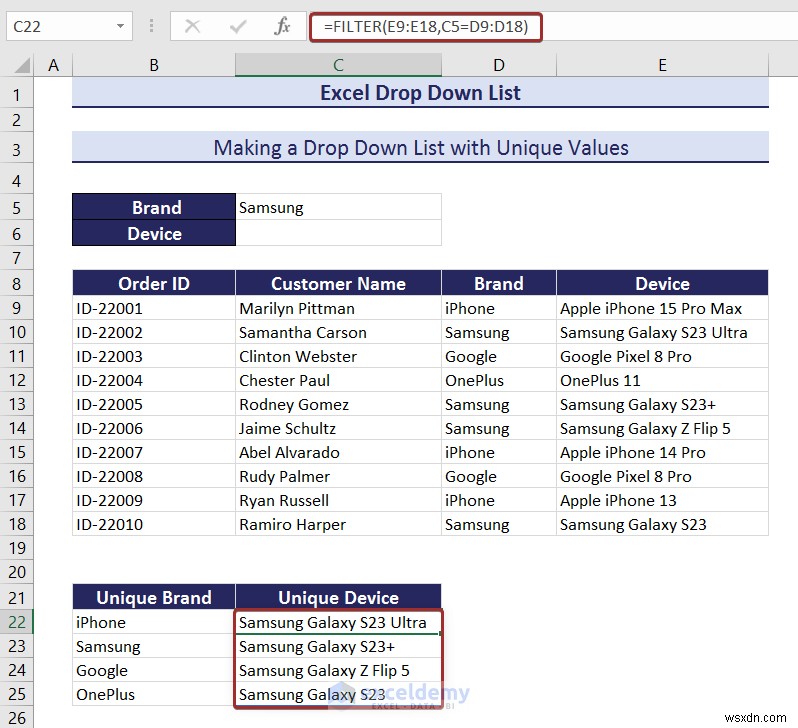 Danh sách thả xuống chính của Excel:Tạo, chỉnh sửa, xóa, lọc và bảo vệ 