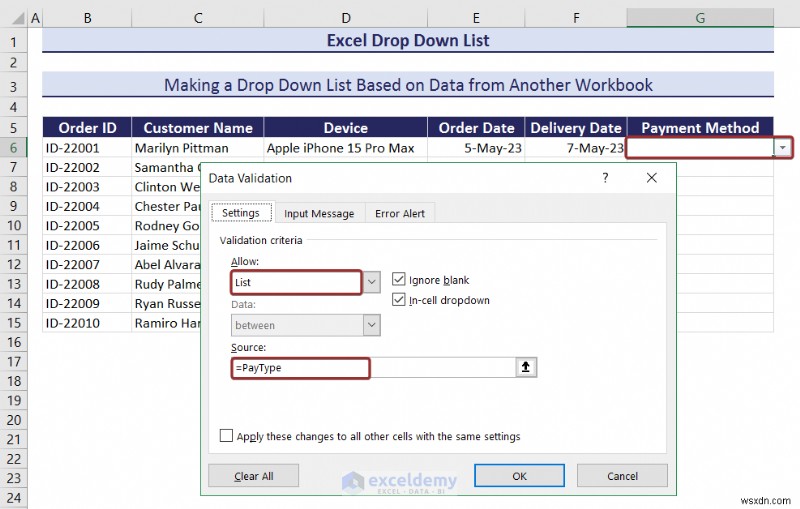 Danh sách thả xuống chính của Excel:Tạo, chỉnh sửa, xóa, lọc và bảo vệ 