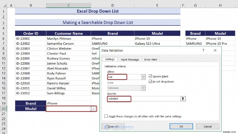 Danh sách thả xuống chính của Excel:Tạo, chỉnh sửa, xóa, lọc và bảo vệ 