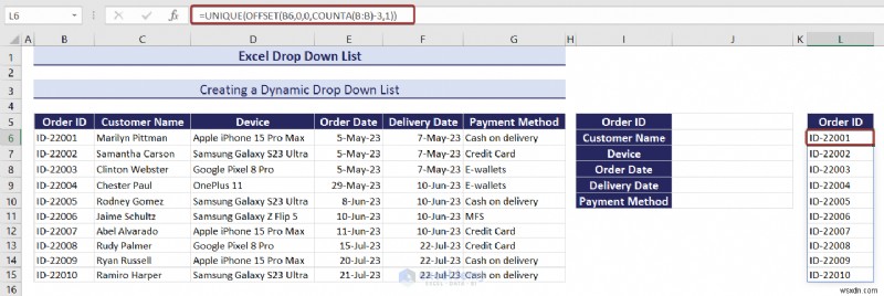 Danh sách thả xuống chính của Excel:Tạo, chỉnh sửa, xóa, lọc và bảo vệ 