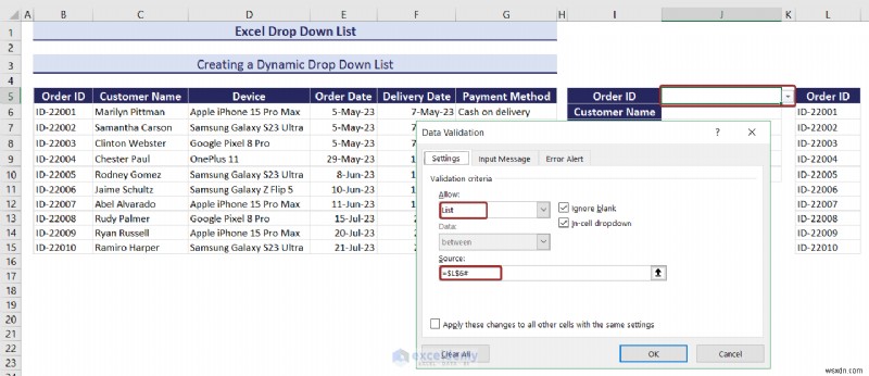 Danh sách thả xuống chính của Excel:Tạo, chỉnh sửa, xóa, lọc và bảo vệ 