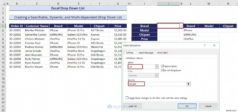 Danh sách thả xuống chính của Excel:Tạo, chỉnh sửa, xóa, lọc và bảo vệ 