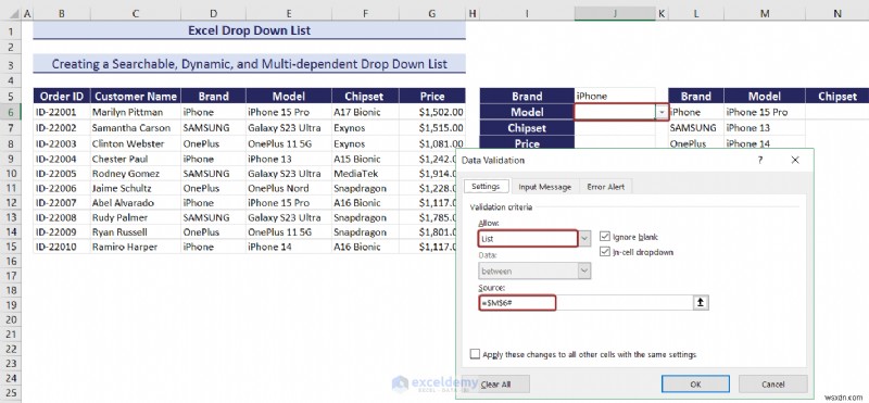 Danh sách thả xuống chính của Excel:Tạo, chỉnh sửa, xóa, lọc và bảo vệ 