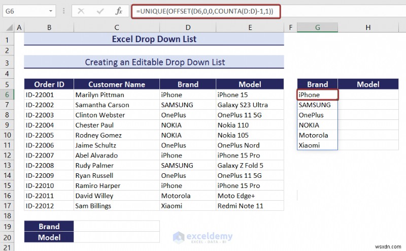 Danh sách thả xuống chính của Excel:Tạo, chỉnh sửa, xóa, lọc và bảo vệ 