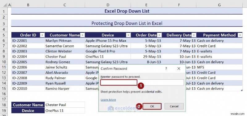 Danh sách thả xuống chính của Excel:Tạo, chỉnh sửa, xóa, lọc và bảo vệ 