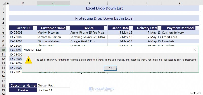 Danh sách thả xuống chính của Excel:Tạo, chỉnh sửa, xóa, lọc và bảo vệ 