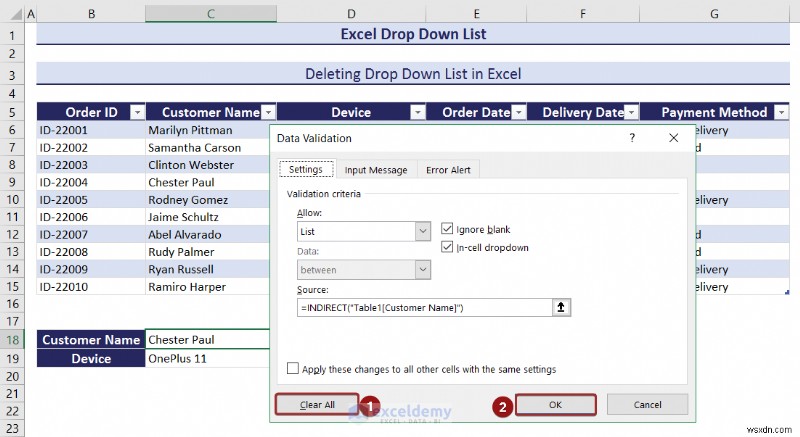 Danh sách thả xuống chính của Excel:Tạo, chỉnh sửa, xóa, lọc và bảo vệ 