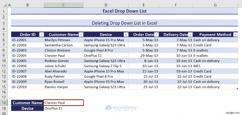Danh sách thả xuống chính của Excel:Tạo, chỉnh sửa, xóa, lọc và bảo vệ 