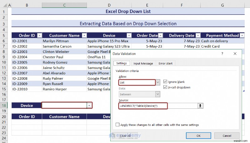 Danh sách thả xuống chính của Excel:Tạo, chỉnh sửa, xóa, lọc và bảo vệ 