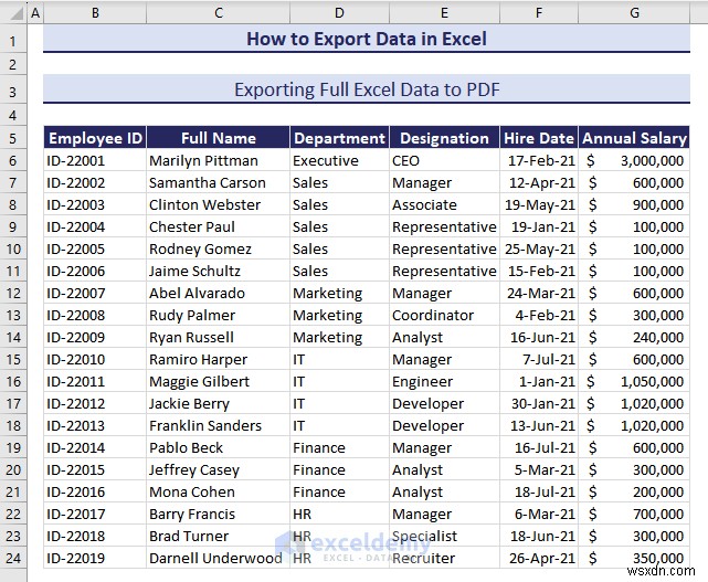 Xuất dữ liệu Excel sang các định dạng DOC, PDF, CSV, XML và vCard được thực hiện dễ dàng 