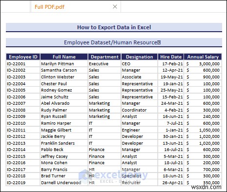 Xuất dữ liệu Excel sang các định dạng DOC, PDF, CSV, XML và vCard được thực hiện dễ dàng 