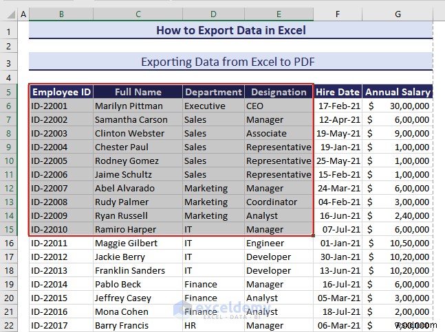 Xuất dữ liệu Excel sang các định dạng DOC, PDF, CSV, XML và vCard được thực hiện dễ dàng 
