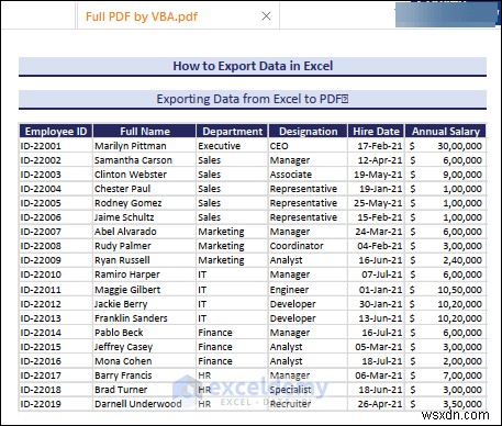 Xuất dữ liệu Excel sang các định dạng DOC, PDF, CSV, XML và vCard được thực hiện dễ dàng 