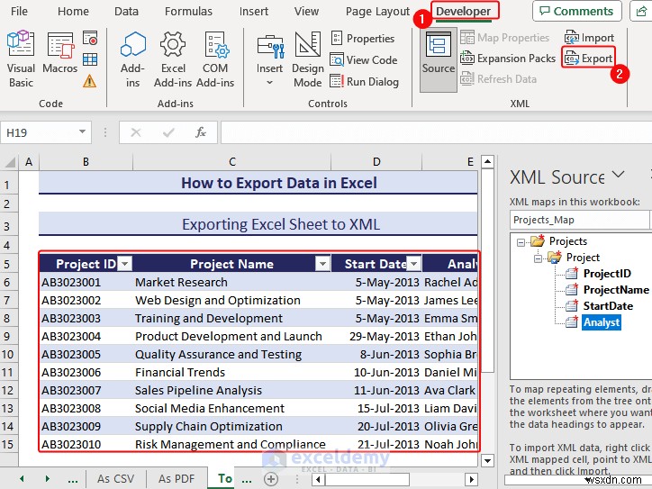 Xuất dữ liệu Excel sang các định dạng DOC, PDF, CSV, XML và vCard được thực hiện dễ dàng 