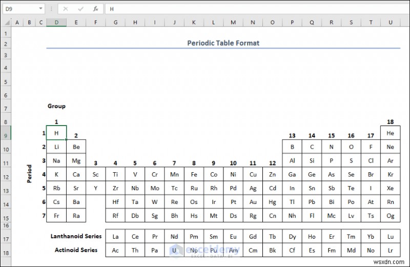 Tạo bảng tuần hoàn trong Excel:Hai phương pháp đơn giản