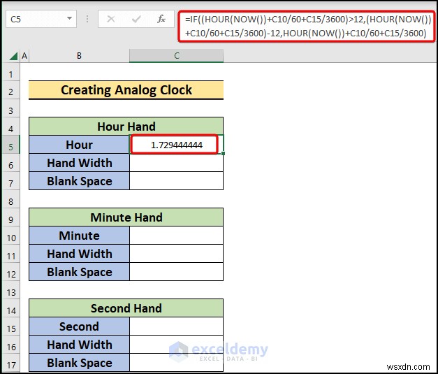 Xây dựng đồng hồ analog thời gian thực trong Excel:Hướng dẫn từng bước 