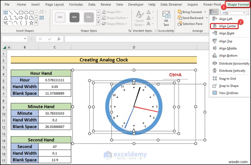 Xây dựng đồng hồ analog thời gian thực trong Excel:Hướng dẫn từng bước 
