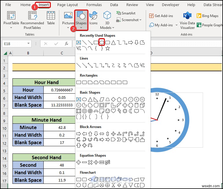 Xây dựng đồng hồ analog thời gian thực trong Excel:Hướng dẫn từng bước 