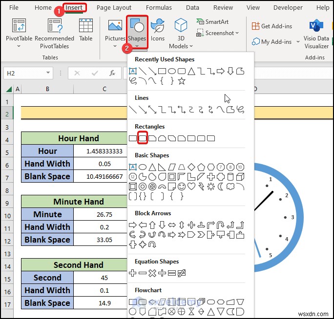 Xây dựng đồng hồ analog thời gian thực trong Excel:Hướng dẫn từng bước 