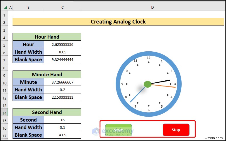 Xây dựng đồng hồ analog thời gian thực trong Excel:Hướng dẫn từng bước 