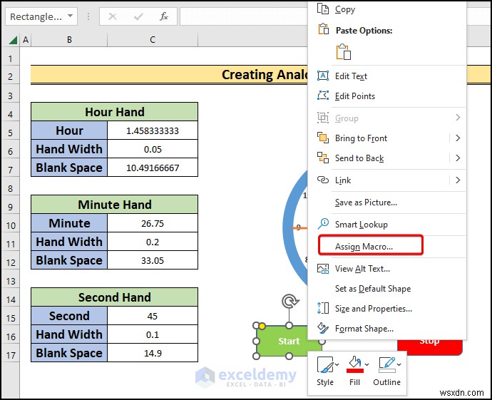 Xây dựng đồng hồ analog thời gian thực trong Excel:Hướng dẫn từng bước 