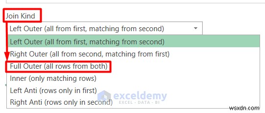 Tham gia toàn bộ bên ngoài Excel:Hướng dẫn truy vấn nguồn từng bước