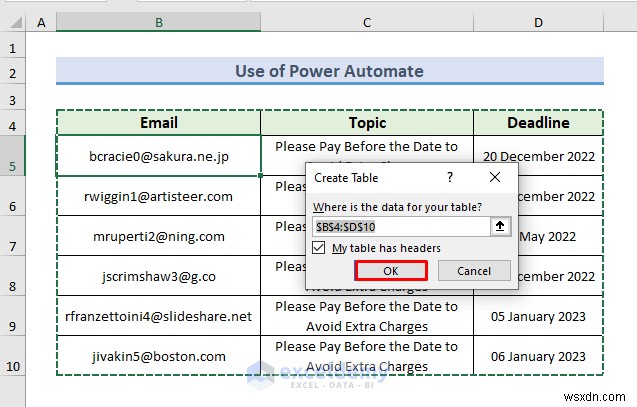 Tự động hóa cảnh báo qua email trong Excel:2 phương pháp đơn giản để theo dõi thời hạn hiệu quả 