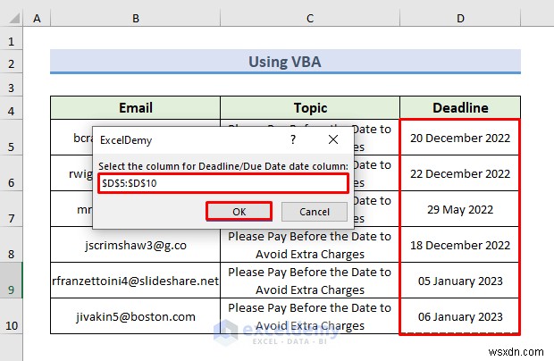 Tự động hóa cảnh báo qua email trong Excel:2 phương pháp đơn giản để theo dõi thời hạn hiệu quả 