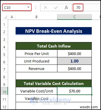 Phân tích hòa vốn NPV chính trong Excel:Hướng dẫn từng bước nhanh chóng 